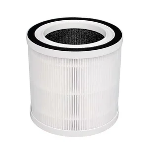 White cylindrical air purifier filter with black top, featuring pleated design for efficient particle removal.