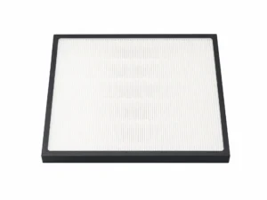 Rectangular HEPA air filter featuring white pleated surface and black frame, designed for air purification systems.